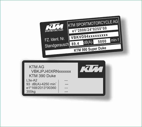 Close-up of KTM paint code label on a vehicle door jamb