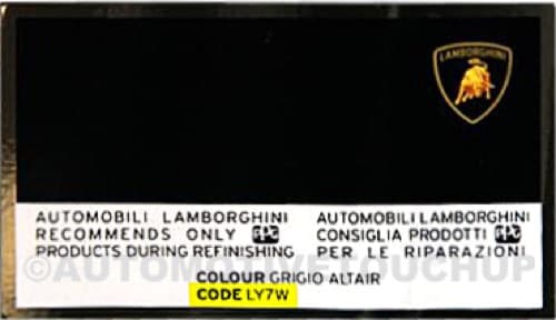 Close-up of Lamborghini paint code label on a vehicle door jamb