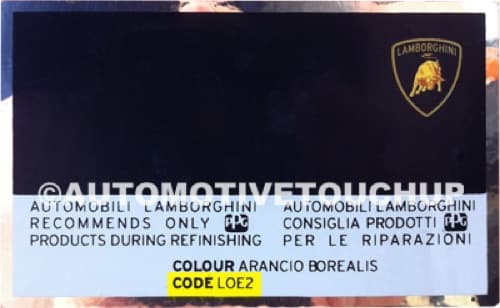 Close-up of Lamborghini paint code label on a vehicle door jamb