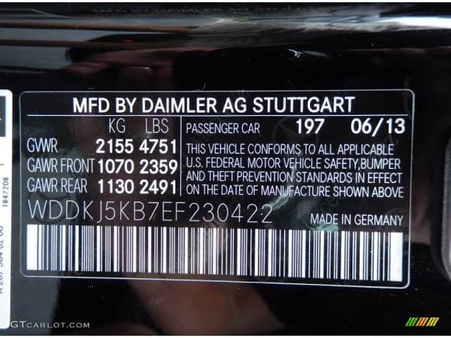 Close-up of Maybach paint code label on a vehicle door jamb