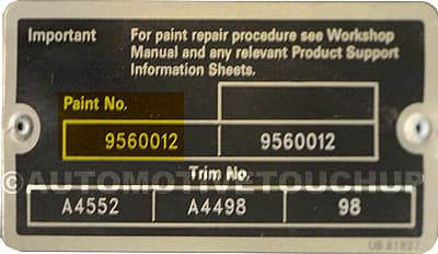 Close-up of Bentley paint code label on a vehicle door jamb