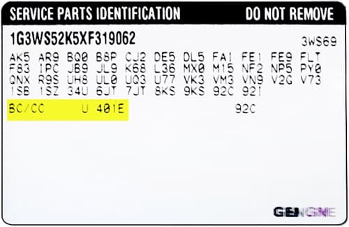 Close-up of Cadillac paint code label on a vehicle door jamb