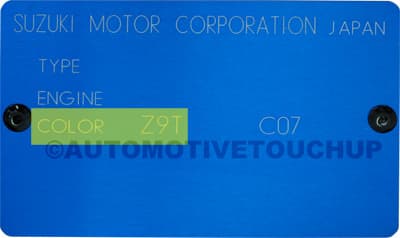 Close-up of Suzuki paint code label on a vehicle door jamb